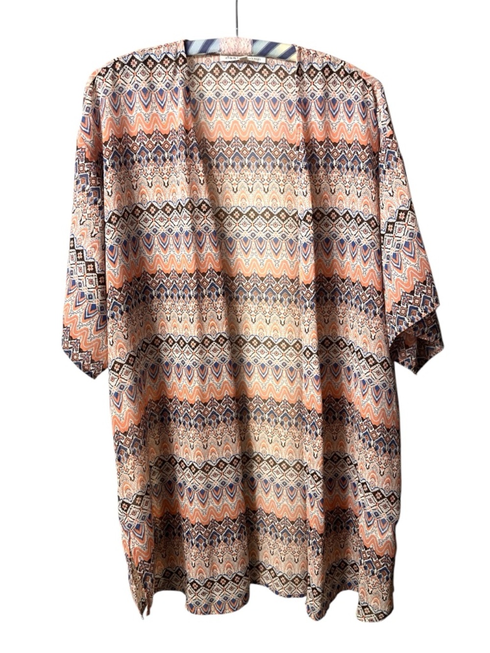 Daniel Rainn Peach, Blue & Brown Geometric Kimono Size Medium